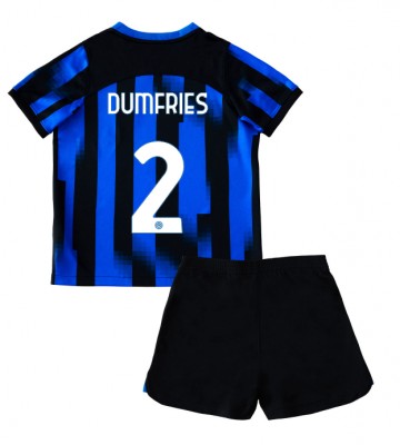 Inter Milan Denzel Dumfries #2 Hjemmebanesæt Børn 2023-24 Kort ærmer (+ korte bukser)